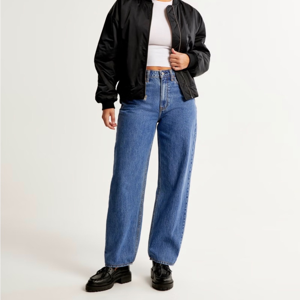 Abercrombie curve love taper Jean medium marble high rise jean